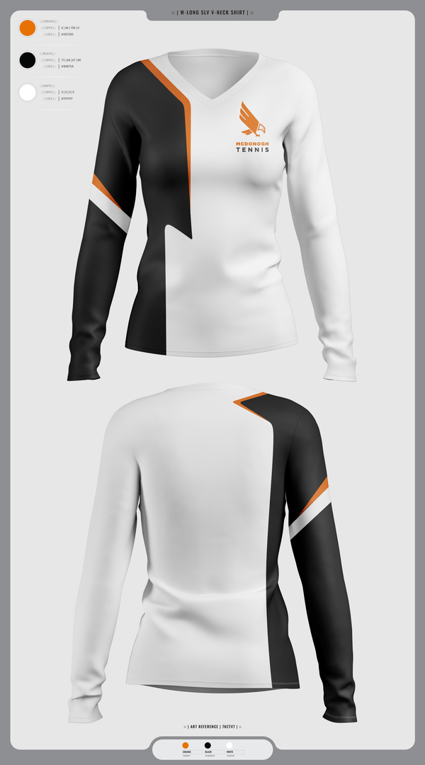Womens Long Sleeve Vneck Shirt, Mcdonogh Girls Tennis, Tennis, Teamtime, Team time, sublimation, custom sports apparel, team uniforms, spirit wear, spiritwear, sports uniforms, custom shirts, team store, custom team store, fundraiser sports, apparel fundraiser