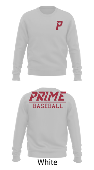 Crew Neck Sweatshirt, Prime Baseball, Baseball, Teamtime, Team time, sublimation, custom sports apparel, team uniforms, spirit wear, spiritwear, sports uniforms, custom shirts, team store, custom team store, fundraiser sports, apparel fundraiser
