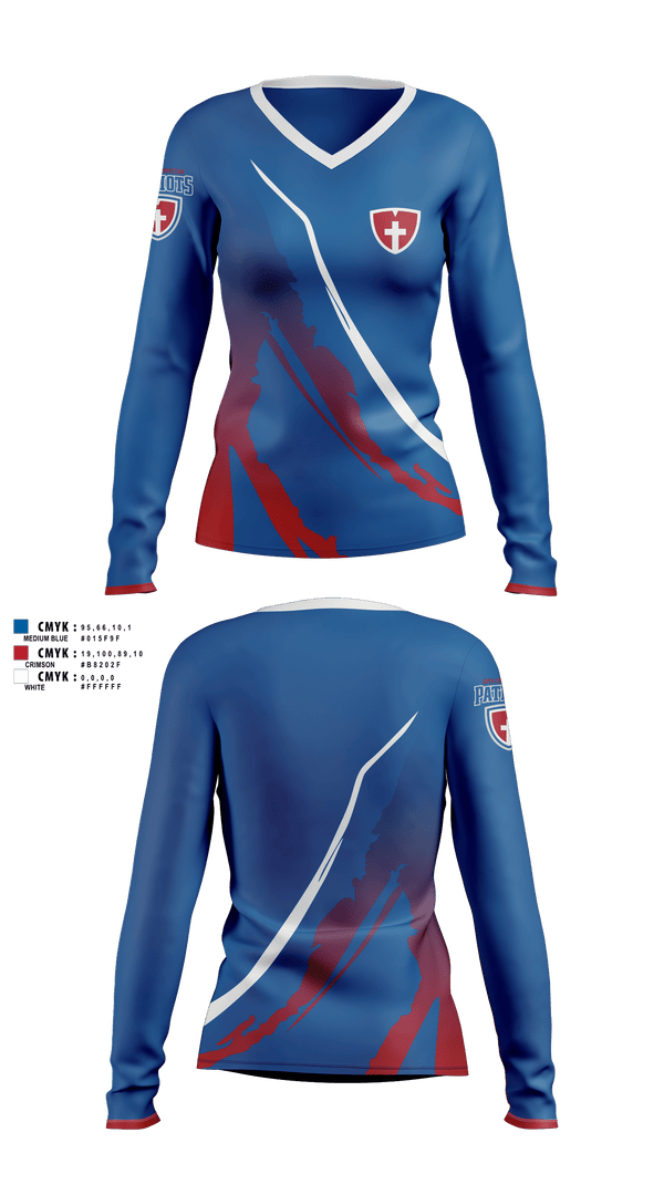 Womens Long Sleeve Vneck Shirt, Open Door Christian Schools, , Teamtime, Team time, sublimation, custom sports apparel, team uniforms, spirit wear, spiritwear, sports uniforms, custom shirts, team store, custom team store, fundraiser sports, apparel fundraiser