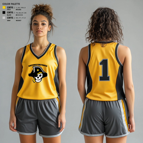 Basketball Uniform, Southwestern Pirates, Women's Basketball, Teamtime, Team time, sublimation, custom sports apparel, team uniforms, spirit wear, spiritwear, sports uniforms, custom shirts, team store, custom team store, fundraiser sports, apparel fundraiser