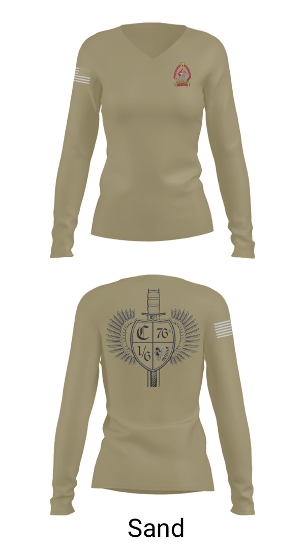 Women's Long Sleeve Vneck Shirt, 1/6 Charlie company, , Teamtime, Team time, sublimation, custom sports apparel, team uniforms, spirit wear, spiritwear, sports uniforms, custom shirts, team store, custom team store, fundraiser sports, apparel fundraiser