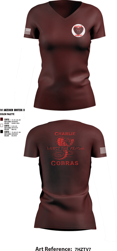 Charlie Company Cobras 69081058 Women's Short Sleeve V-neck Shirt - 1