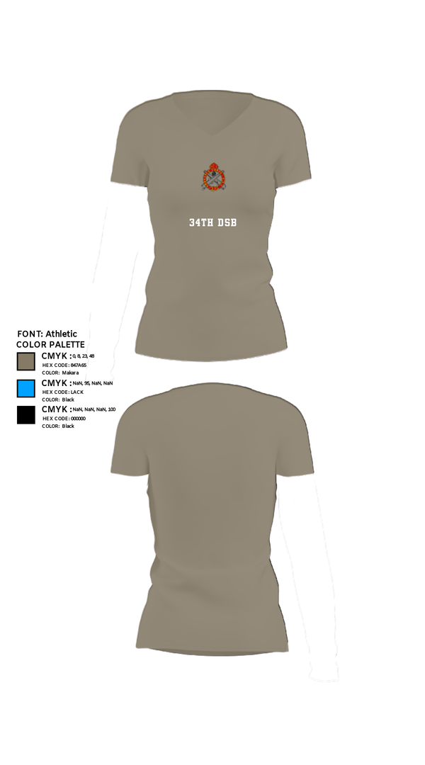 Women's Short Sleeve Vneck Shirt, 34th DSB, Army, Teamtime, Team time, sublimation, custom sports apparel, team uniforms, spirit wear, spiritwear, sports uniforms, custom shirts, team store, custom team store, fundraiser sports, apparel fundraiser