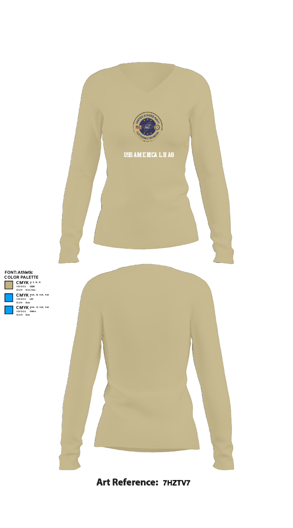 Womens Long Sleeve Vneck Shirt, USS AMERICA LHA6, Navy, Teamtime, Team time, sublimation, custom sports apparel, team uniforms, spirit wear, spiritwear, sports uniforms, custom shirts, team store, custom team store, fundraiser sports, apparel fundraiser