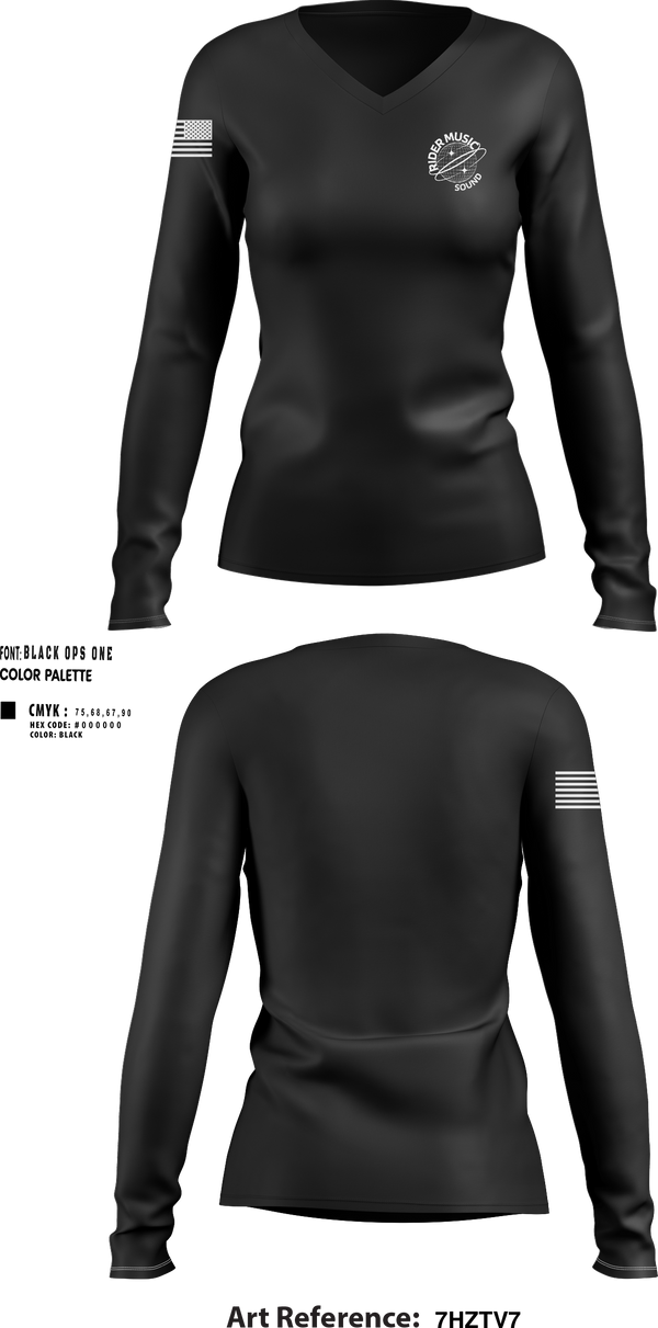 Womens Long Sleeve Vneck Shirt, Rider Music Sound, , Teamtime, Team time, sublimation, custom sports apparel, team uniforms, spirit wear, spiritwear, sports uniforms, custom shirts, team store, custom team store, fundraiser sports, apparel fundraiser