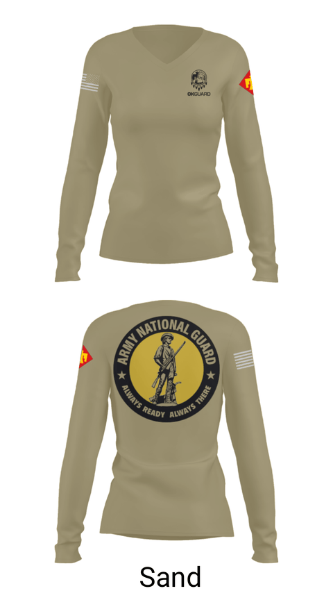 Womens Long Sleeve Vneck Shirt, Recruiting & Retention Battalion, National Guard, Teamtime, Team time, sublimation, custom sports apparel, team uniforms, spirit wear, spiritwear, sports uniforms, custom shirts, team store, custom team store, fundraiser sports, apparel fundraiser