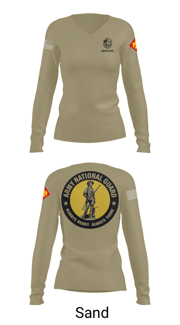 Womens Long Sleeve Vneck Shirt, Recruiting & Retention Battalion, National Guard, Teamtime, Team time, sublimation, custom sports apparel, team uniforms, spirit wear, spiritwear, sports uniforms, custom shirts, team store, custom team store, fundraiser sports, apparel fundraiser