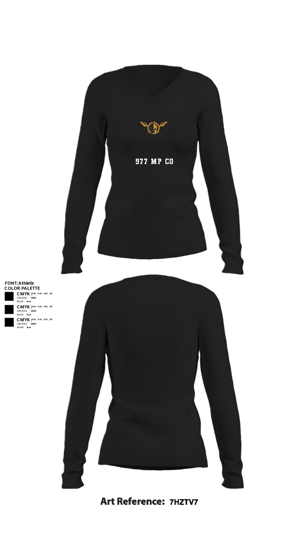 Womens Long Sleeve Vneck Shirt, 977 MP CO, Army, Teamtime, Team time, sublimation, custom sports apparel, team uniforms, spirit wear, spiritwear, sports uniforms, custom shirts, team store, custom team store, fundraiser sports, apparel fundraiser