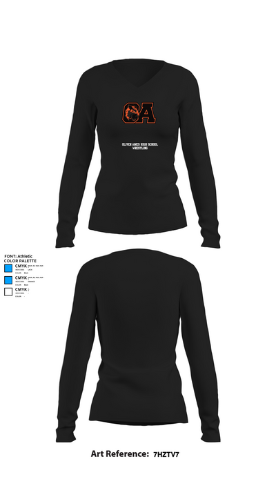 Oliver Ames High School Wrestling 5385977 Women's Long Sleeve V-neck Shirt - 34