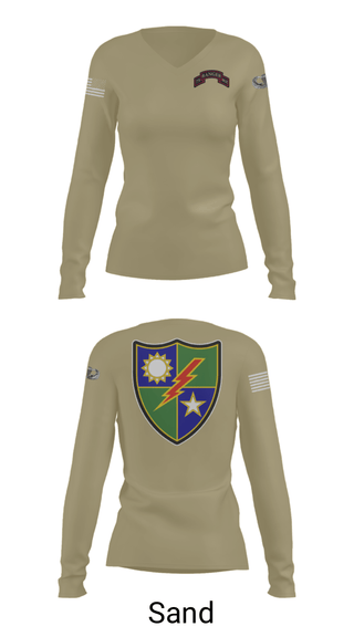Women's Long Sleeve Vneck Shirt, 75th Ranger Regiment, Army, Teamtime, Team time, sublimation, custom sports apparel, team uniforms, spirit wear, spiritwear, sports uniforms, custom shirts, team store, custom team store, fundraiser sports, apparel fundraiser