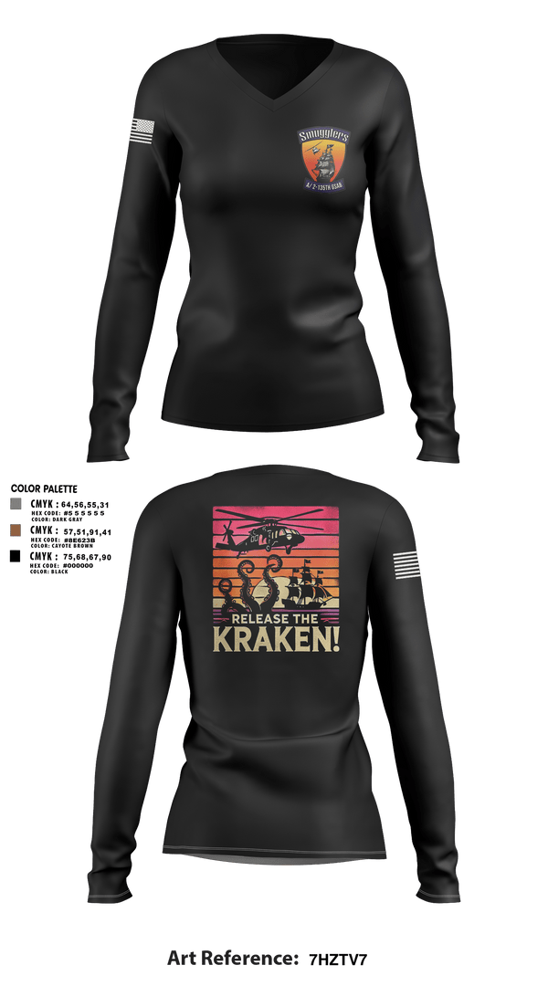 Womens Long Sleeve Vneck Shirt 1, A/2135th GSAB “SMUGGLERS”, Army, Teamtime, Team time, sublimation, custom sports apparel, team uniforms, spirit wear, spiritwear, sports uniforms, custom shirts, team store, custom team store, fundraiser sports, apparel fundraiser