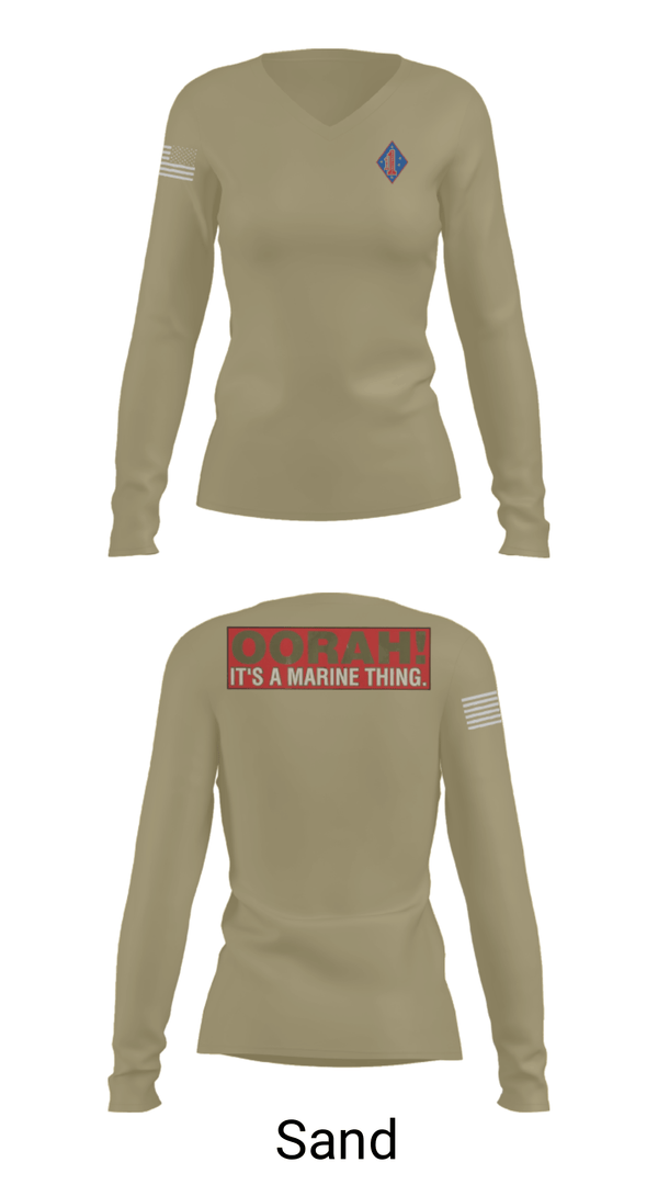 Women's Long Sleeve Vneck Shirt, 1st Marine Regiment, Marines, Teamtime, Team time, sublimation, custom sports apparel, team uniforms, spirit wear, spiritwear, sports uniforms, custom shirts, team store, custom team store, fundraiser sports, apparel fundraiser