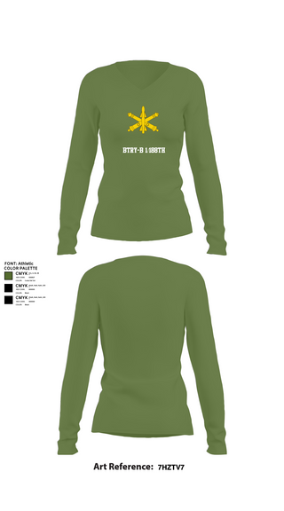 Womens Long Sleeve Vneck Shirt, BTRY-B 1/188th, National Guard, Teamtime, Team time, sublimation, custom sports apparel, team uniforms, spirit wear, spiritwear, sports uniforms, custom shirts, team store, custom team store, fundraiser sports, apparel fundraiser