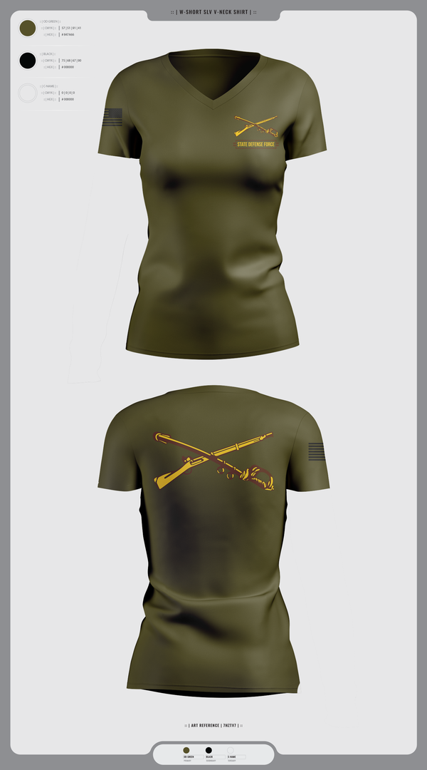 Womens Short Sleeve Vneck Shirt, State Defense Force, Army, Teamtime, Team time, sublimation, custom sports apparel, team uniforms, spirit wear, spiritwear, sports uniforms, custom shirts, team store, custom team store, fundraiser sports, apparel fundraiser