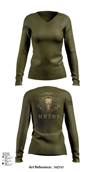 Ranch MH701 27250348 Women's Long Sleeve V-neck Shirt - 102