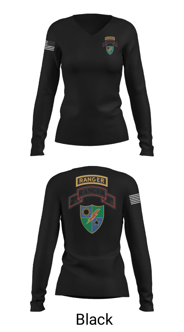 Women's Long Sleeve Vneck Shirt, 2nd Battalion 75th Ranger Regiment, , Teamtime, Team time, sublimation, custom sports apparel, team uniforms, spirit wear, spiritwear, sports uniforms, custom shirts, team store, custom team store, fundraiser sports, apparel fundraiser