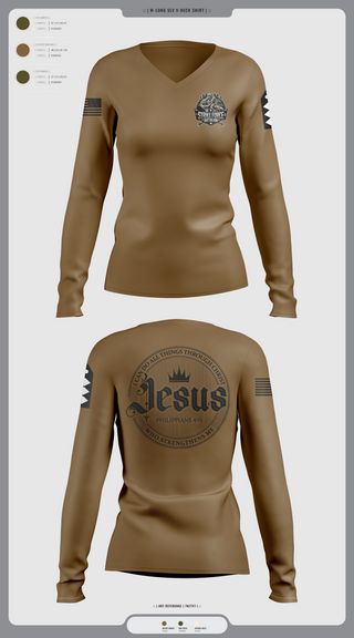 Womens Long Sleeve Vneck Shirt, Strike force Battalion, Army, Teamtime, Team time, sublimation, custom sports apparel, team uniforms, spirit wear, spiritwear, sports uniforms, custom shirts, team store, custom team store, fundraiser sports, apparel fundraiser