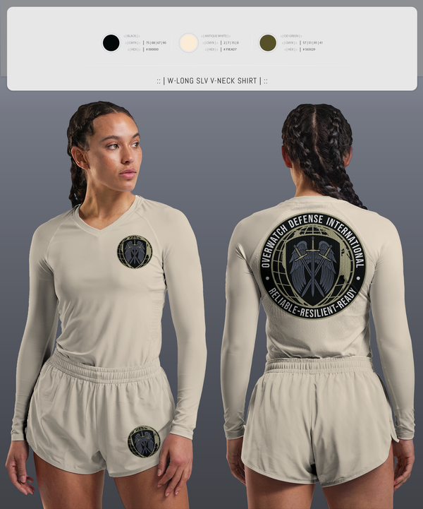 Womens Long Sleeve Vneck Shirt, Overwatch Defense International, , Teamtime, Team time, sublimation, custom sports apparel, team uniforms, spirit wear, spiritwear, sports uniforms, custom shirts, team store, custom team store, fundraiser sports, apparel fundraiser