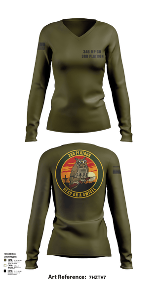 Womens Long Sleeve Vneck Shirt, 346 MP CO 3rd Platoon, Army, Teamtime, Team time, sublimation, custom sports apparel, team uniforms, spirit wear, spiritwear, sports uniforms, custom shirts, team store, custom team store, fundraiser sports, apparel fundraiser