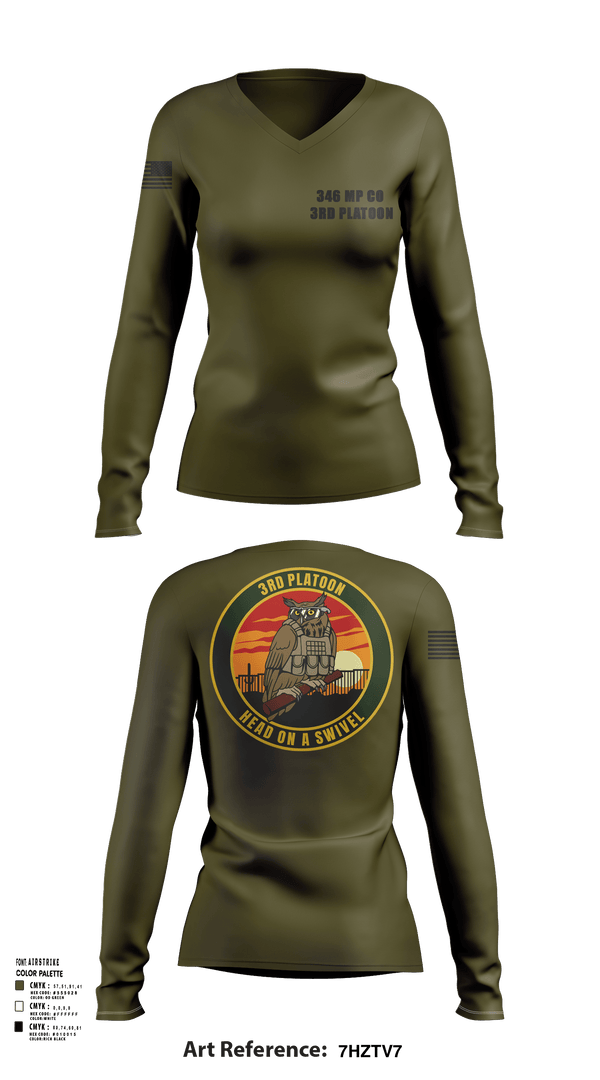Womens Long Sleeve Vneck Shirt, 346 MP CO 3rd Platoon, Army, Teamtime, Team time, sublimation, custom sports apparel, team uniforms, spirit wear, spiritwear, sports uniforms, custom shirts, team store, custom team store, fundraiser sports, apparel fundraiser
