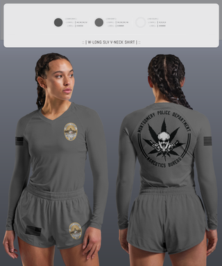 Womens Long Sleeve Vneck Shirt, NARCOTICS BUREAU, Police, Teamtime, Team time, sublimation, custom sports apparel, team uniforms, spirit wear, spiritwear, sports uniforms, custom shirts, team store, custom team store, fundraiser sports, apparel fundraiser