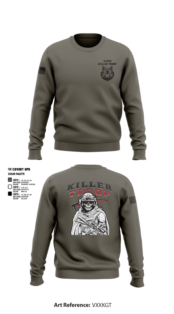 Crew Neck Sweatshirt, 3/2CR Killer Troop, Army, Teamtime, Team time, sublimation, custom sports apparel, team uniforms, spirit wear, spiritwear, sports uniforms, custom shirts, team store, custom team store, fundraiser sports, apparel fundraiser