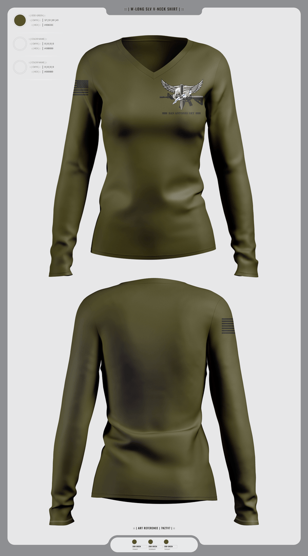 Womens Long Sleeve Vneck Shirt, San Antonio SRT, Police, Teamtime, Team time, sublimation, custom sports apparel, team uniforms, spirit wear, spiritwear, sports uniforms, custom shirts, team store, custom team store, fundraiser sports, apparel fundraiser
