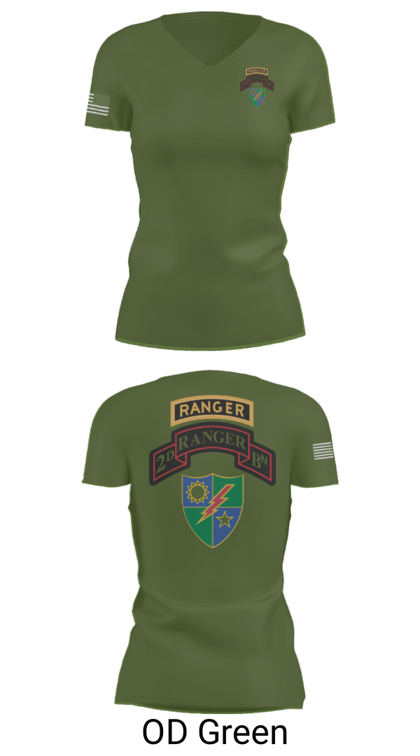 Women's Short Sleeve Vneck Shirt, 2nd Battalion 75th Ranger Regiment, , Teamtime, Team time, sublimation, custom sports apparel, team uniforms, spirit wear, spiritwear, sports uniforms, custom shirts, team store, custom team store, fundraiser sports, apparel fundraiser