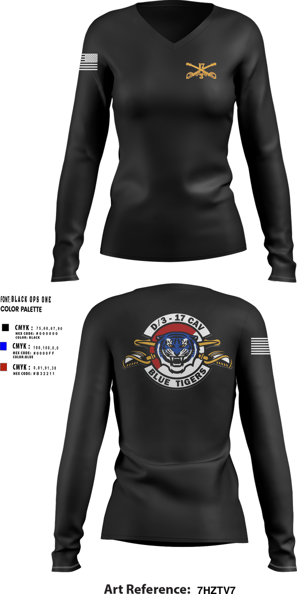 Womens Long Sleeve Vneck Shirt, Delta Troop 3-17 CAV, , Teamtime, Team time, sublimation, custom sports apparel, team uniforms, spirit wear, spiritwear, sports uniforms, custom shirts, team store, custom team store, fundraiser sports, apparel fundraiser