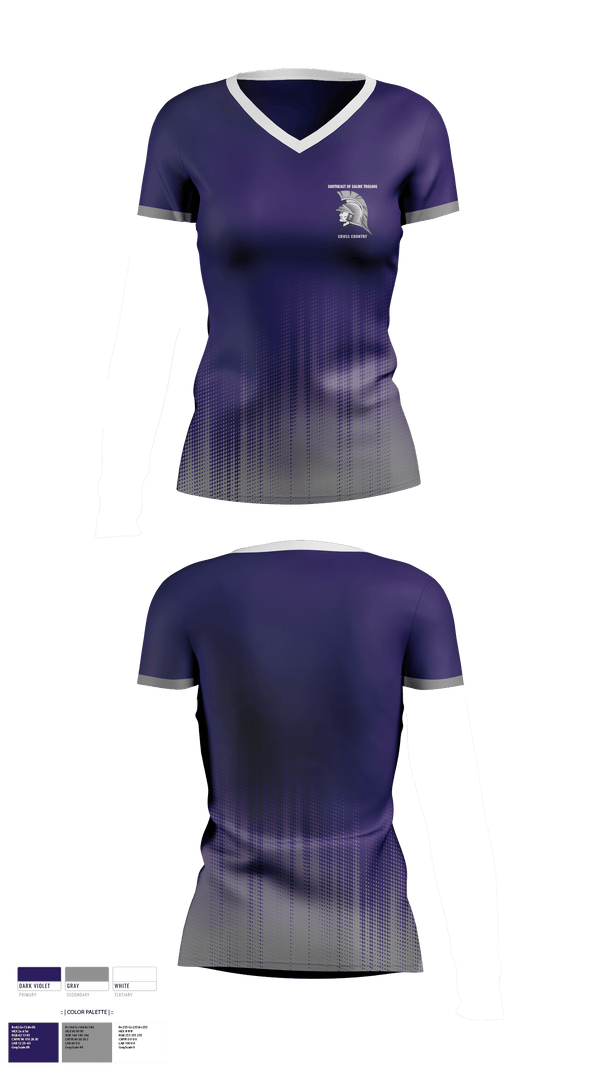 Women's Short Sleeve Vneck Shirt, Southeast of Saline Trojans, Cross Country, Teamtime, Team time, sublimation, custom sports apparel, team uniforms, spirit wear, spiritwear, sports uniforms, custom shirts, team store, custom team store, fundraiser sports, apparel fundraiser