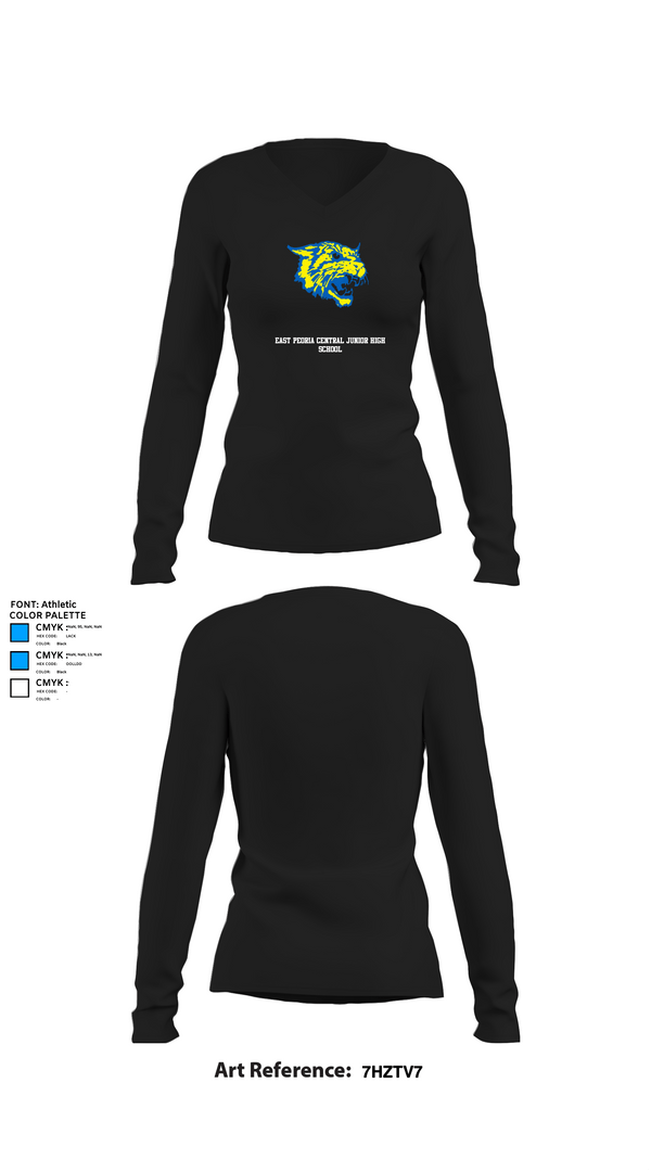 Womens Long Sleeve Vneck Shirt, East Peoria Central Junior High School, Spirit Store, Teamtime, Team time, sublimation, custom sports apparel, team uniforms, spirit wear, spiritwear, sports uniforms, custom shirts, team store, custom team store, fundraiser sports, apparel fundraiser