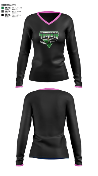 Womens Long Sleeve Vneck Shirt 1, Chippewa Youth Hockey, Spirit Store, Teamtime, Team time, sublimation, custom sports apparel, team uniforms, spirit wear, spiritwear, sports uniforms, custom shirts, team store, custom team store, fundraiser sports, apparel fundraiser