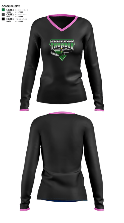 Chippewa Youth Hockey 90833189 Women's Long Sleeve V-neck Shirt -1 1