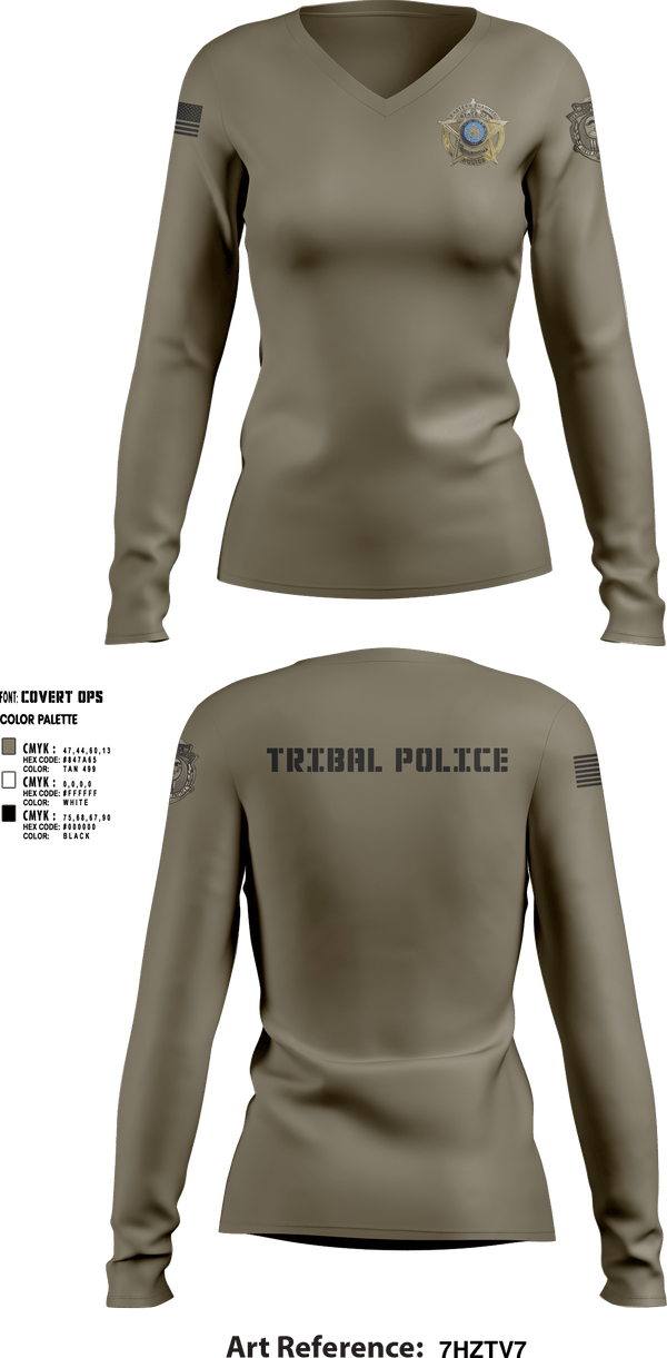 Womens Long Sleeve Vneck Shirt, Eastern Shawnee Tribal Police, Police, Teamtime, Team time, sublimation, custom sports apparel, team uniforms, spirit wear, spiritwear, sports uniforms, custom shirts, team store, custom team store, fundraiser sports, apparel fundraiser