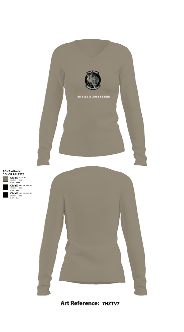 Women's Long Sleeve Vneck Shirt, 90th ASB B co 4Th Platoon, Army, Teamtime, Team time, sublimation, custom sports apparel, team uniforms, spirit wear, spiritwear, sports uniforms, custom shirts, team store, custom team store, fundraiser sports, apparel fundraiser