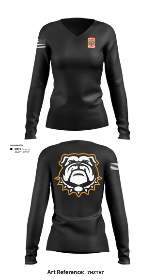 Womens Long Sleeve Vneck Shirt 1, MSB DrumLine 23-24Bulldog Battalion 24-25, Army, Teamtime, Team time, sublimation, custom sports apparel, team uniforms, spirit wear, spiritwear, sports uniforms, custom shirts, team store, custom team store, fundraiser sports, apparel fundraiser