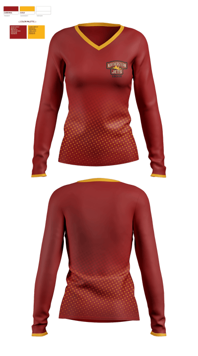 Northeastern High School Soccer 66093458 Women's Long Sleeve V-neck Shirt - 1