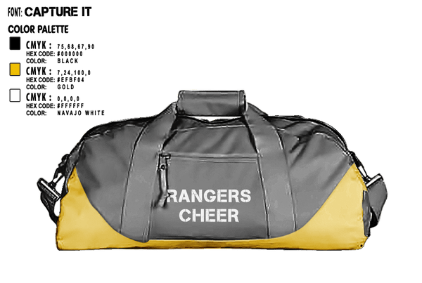 Duffle Bag, Rangers, Cheer, Teamtime, Team time, sublimation, custom sports apparel, team uniforms, spirit wear, spiritwear, sports uniforms, custom shirts, team store, custom team store, fundraiser sports, apparel fundraiser