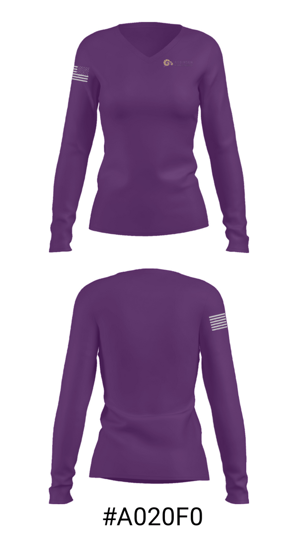 Women's Long Sleeve Vneck Shirt, Robinson Middle School Track, Track & Field, Teamtime, Team time, sublimation, custom sports apparel, team uniforms, spirit wear, spiritwear, sports uniforms, custom shirts, team store, custom team store, fundraiser sports, apparel fundraiser