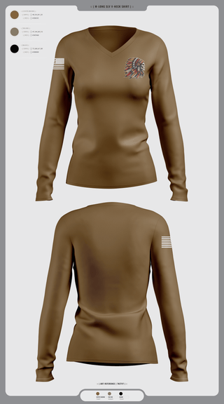 Womens Long Sleeve Vneck Shirt 1, Comanche Squad, Army, Teamtime, Team time, sublimation, custom sports apparel, team uniforms, spirit wear, spiritwear, sports uniforms, custom shirts, team store, custom team store, fundraiser sports, apparel fundraiser
