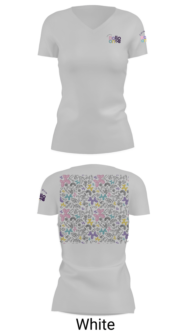 Womens Short Sleeve Vneck Shirt, Chin Bum Balloons, , Teamtime, Team time, sublimation, custom sports apparel, team uniforms, spirit wear, spiritwear, sports uniforms, custom shirts, team store, custom team store, fundraiser sports, apparel fundraiser