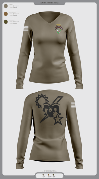 Womens Long Sleeve Vneck Shirt, 75th Ranger regiment, Army, Teamtime, Team time, sublimation, custom sports apparel, team uniforms, spirit wear, spiritwear, sports uniforms, custom shirts, team store, custom team store, fundraiser sports, apparel fundraiser