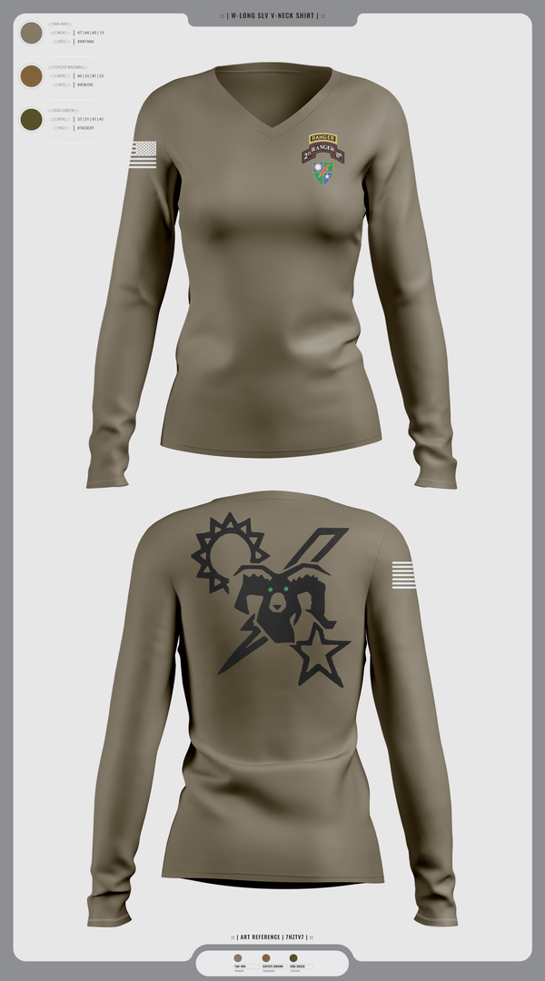 Womens Long Sleeve Vneck Shirt, 75th Ranger regiment, Army, Teamtime, Team time, sublimation, custom sports apparel, team uniforms, spirit wear, spiritwear, sports uniforms, custom shirts, team store, custom team store, fundraiser sports, apparel fundraiser