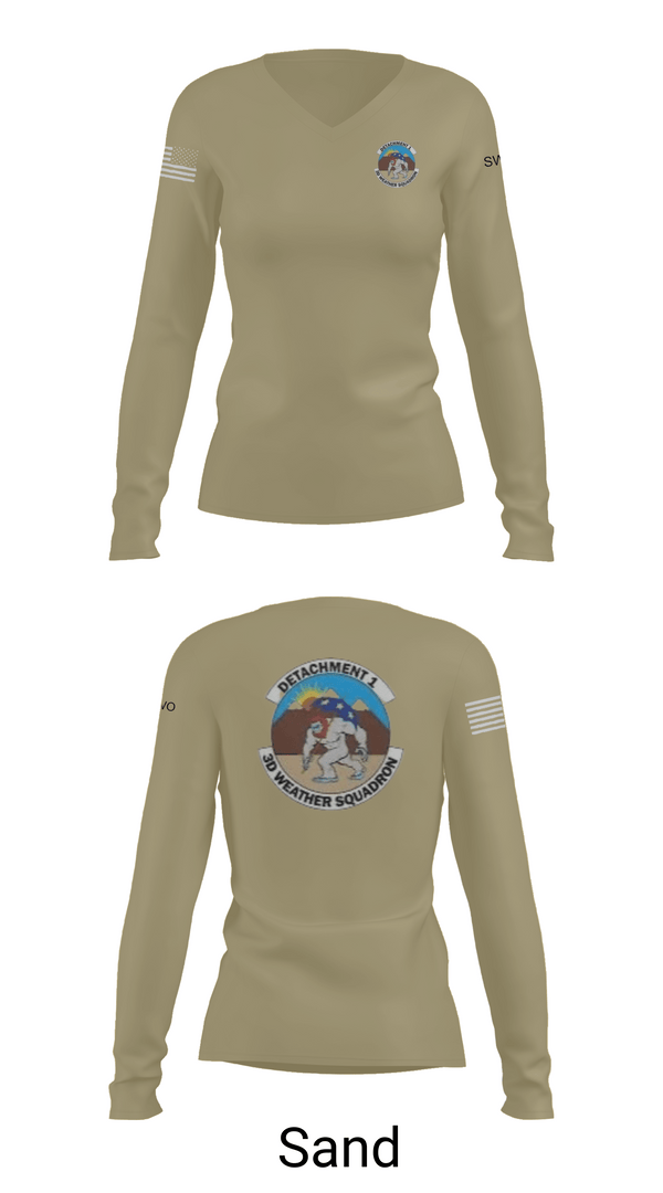 Womens Long Sleeve Vneck Shirt 1, Detachment 1, 3rd Combat Weather Sqd, Air Force, Teamtime, Team time, sublimation, custom sports apparel, team uniforms, spirit wear, spiritwear, sports uniforms, custom shirts, team store, custom team store, fundraiser sports, apparel fundraiser