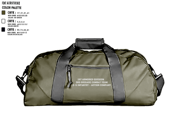 Duffle Bag, 1st Armored Division - 3rd Brigade Combat Team - 2-5 Infantry Action Company, Army, Teamtime, Team time, sublimation, custom sports apparel, team uniforms, spirit wear, spiritwear, sports uniforms, custom shirts, team store, custom team store, fundraiser sports, apparel fundraiser
