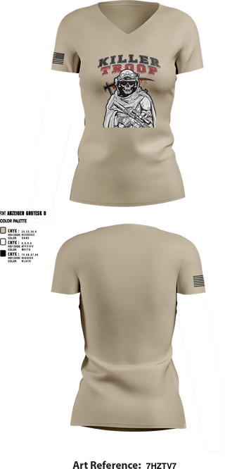 Womens Short Sleeve Vneck Shirt, 3/2CR Killer Troop, Army, Teamtime, Team time, sublimation, custom sports apparel, team uniforms, spirit wear, spiritwear, sports uniforms, custom shirts, team store, custom team store, fundraiser sports, apparel fundraiser
