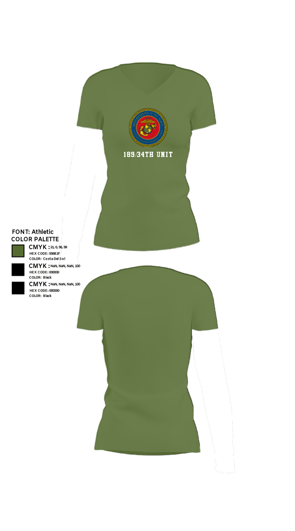 Women's Short Sleeve Vneck Shirt, 189/34th unit, Marines, Teamtime, Team time, sublimation, custom sports apparel, team uniforms, spirit wear, spiritwear, sports uniforms, custom shirts, team store, custom team store, fundraiser sports, apparel fundraiser