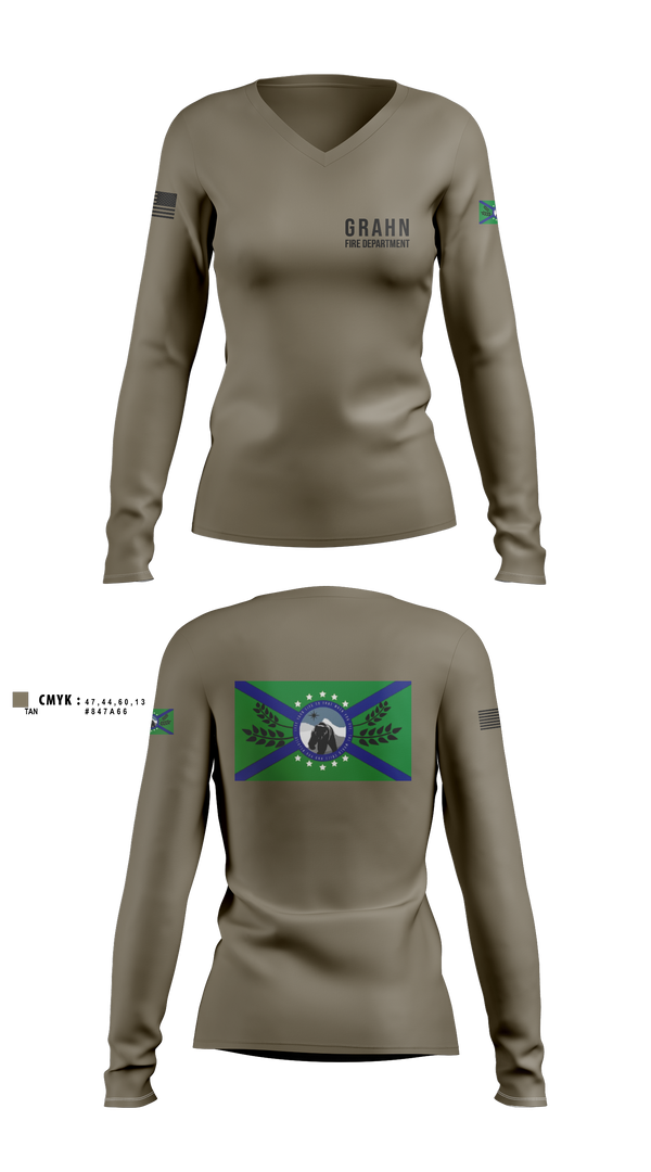 Womens Long Sleeve Vneck Shirt, Grahn Fire DepartmentAPR, Fire Department, Teamtime, Team time, sublimation, custom sports apparel, team uniforms, spirit wear, spiritwear, sports uniforms, custom shirts, team store, custom team store, fundraiser sports, apparel fundraiser