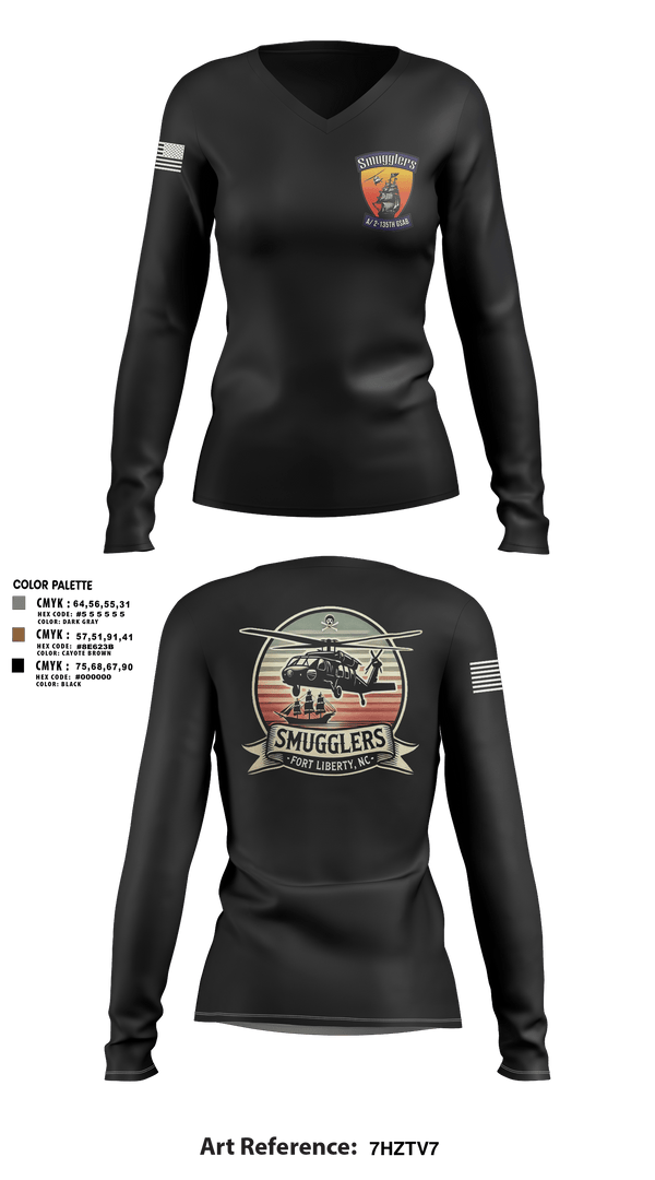 Womens Long Sleeve Vneck Shirt 1, A/2135th GSAB “SMUGGLERS”, Army, Teamtime, Team time, sublimation, custom sports apparel, team uniforms, spirit wear, spiritwear, sports uniforms, custom shirts, team store, custom team store, fundraiser sports, apparel fundraiser