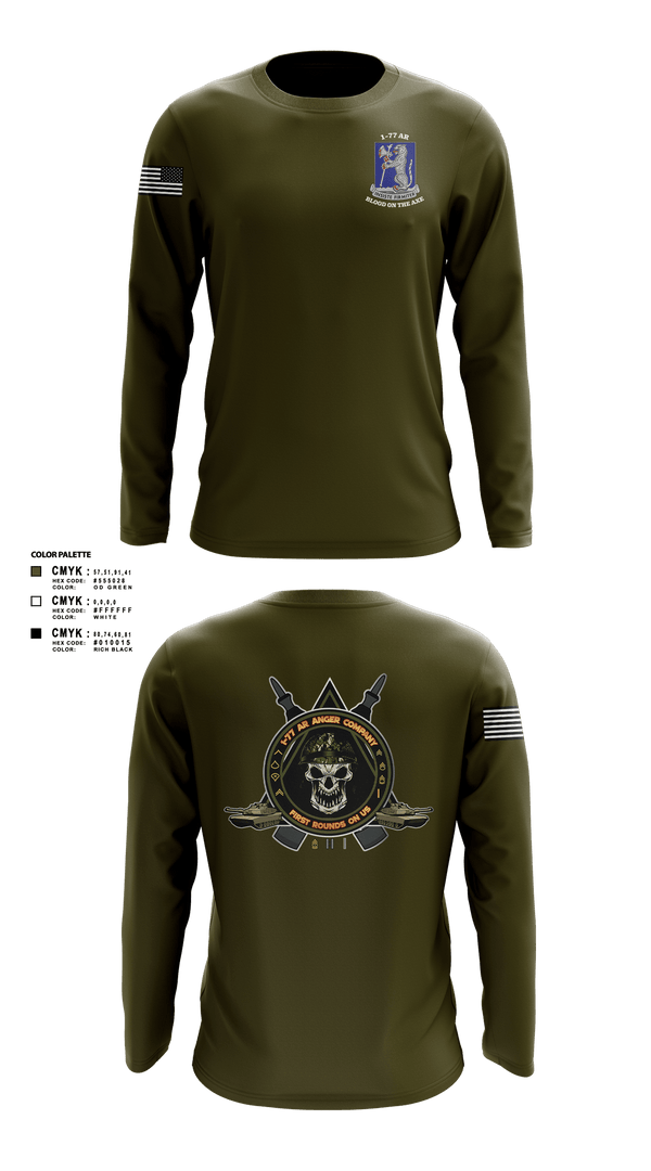 Long Sleeve Performance Shirt, 1-77 AR A Co., Army, Teamtime, Team time, sublimation, custom sports apparel, team uniforms, spirit wear, spiritwear, sports uniforms, custom shirts, team store, custom team store, fundraiser sports, apparel fundraiser
